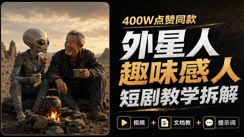 400W点赞同款外星人趣味感人短剧教学拆解，视频+文档教+提示词-冒泡网