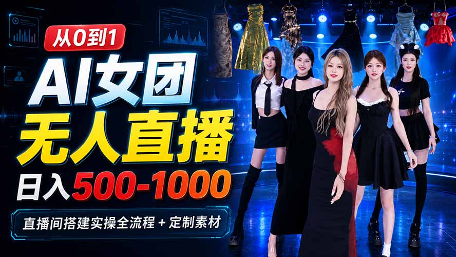 AI 女团无人直播，躺入500-1000每天，直播间搭建实操全流程+定制素材-冒泡网