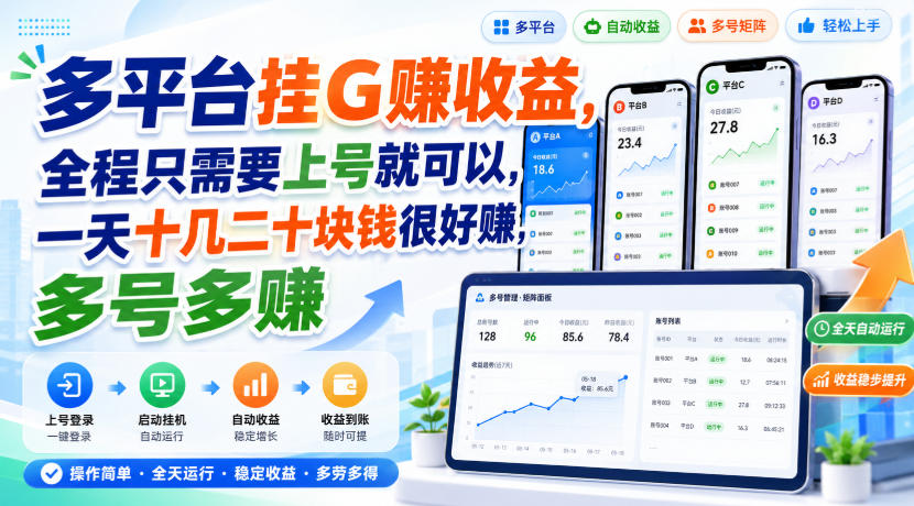 多平台挂G賺收益，全程只需要上号就可以，一天十几二十块钱很好賺，多号多賺【揭秘】-冒泡网