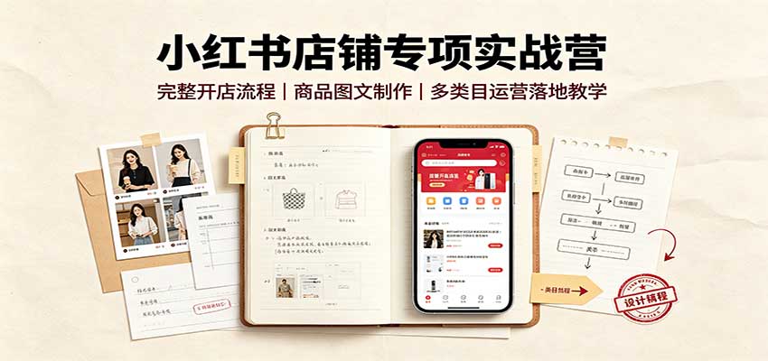小红书店铺专项实战营：完整开店流程，商品图文制作，多类目运营落地教学-冒泡网