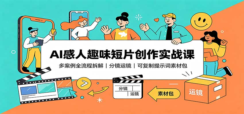 AI感人趣味短片创作实战课：多案例全流程拆解，分镜运镜，可复制提示词素材包-冒泡网