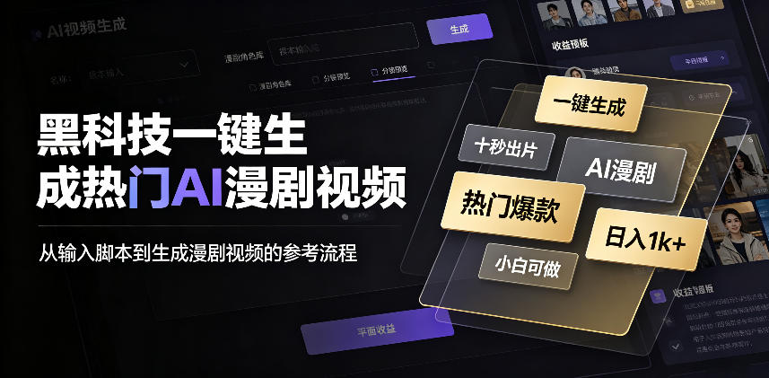 黑科技一键生成热门AI漫剧视频，十秒钟即可搞定，小白也能日入1k+【揭秘】-冒泡网
