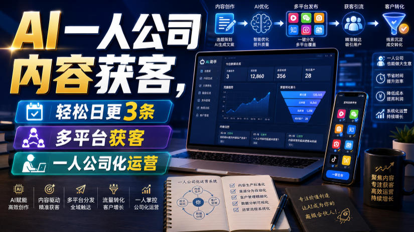 AI一人公司内容获客，轻松日更3条，多平台获客，一人公司化运营(更新0827)-冒泡网