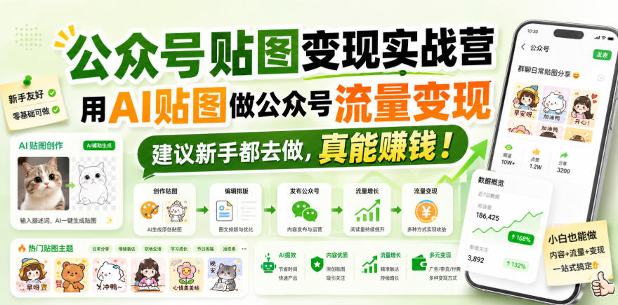 公众号贴图变现实战营，用AI贴图做公众号流量变现，建议新手都去做，真能賺钱！-冒泡网