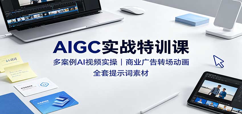 AIGC实战特训课：多案例AI视频实操，商业广告转场动画，全套提示词素材-冒泡网