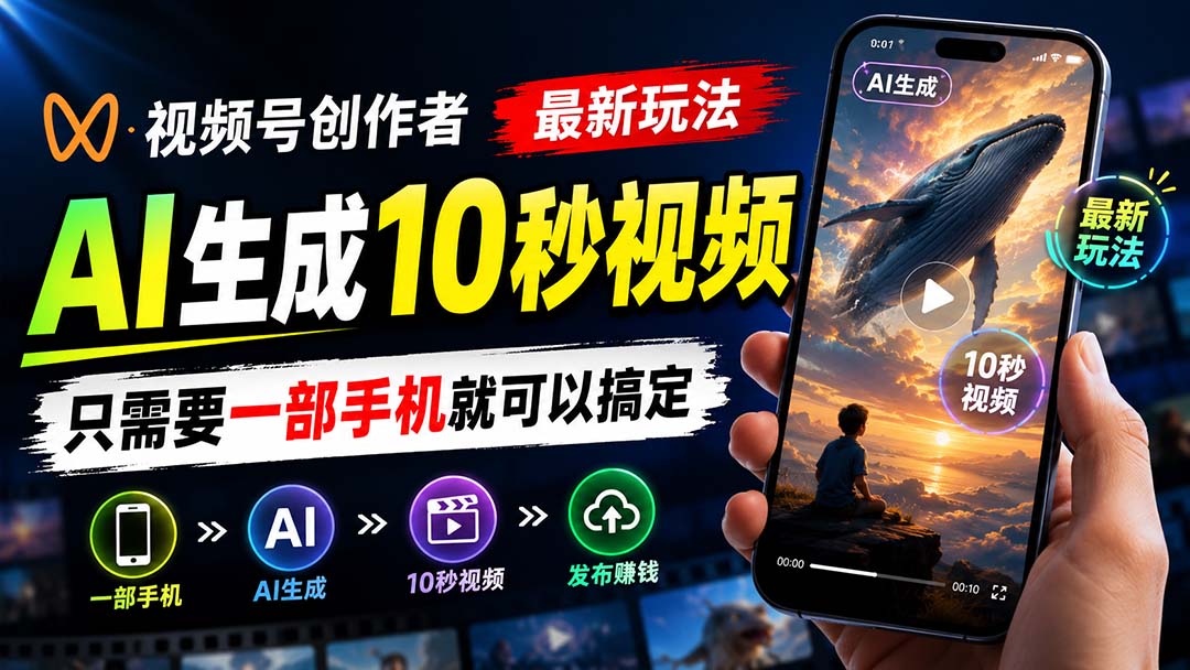 视频号创作者最新玩法，AI生成10秒视频，只需要一部手机就可以搞定-冒泡网