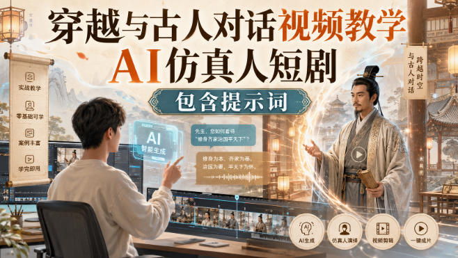 穿越与古人对话视频教学，AI仿真人短剧，包含提示词-冒泡网