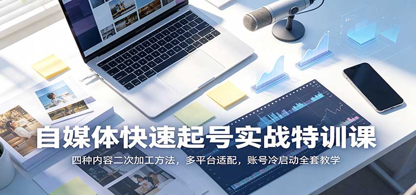 自媒体快速起号实战特训课：四种内容二次加工方法，多平台适配，账号冷启动全套教学-冒泡网