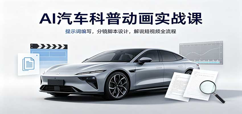 AI汽车科普动画实战课：提示词编写，分镜脚本设计，解说短视频全流程-冒泡网