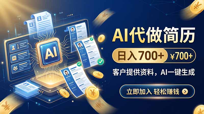 AI代做简历，日入700+，客户提供资料，AI一键生成-冒泡网