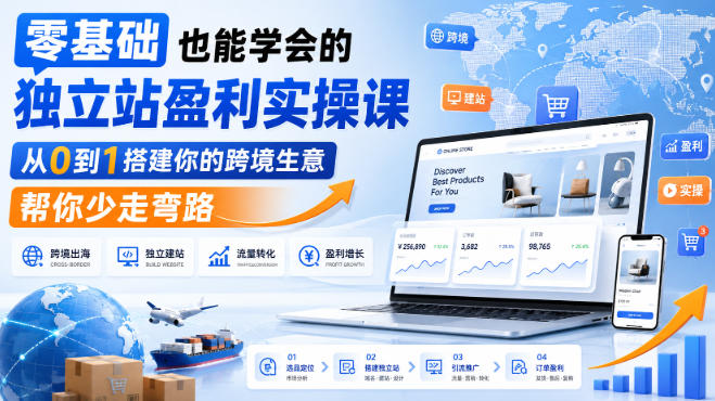 零基础也能学会的独立站盈利实操课，从0到1搭建你的跨境生意，帮你少走弯路-冒泡网