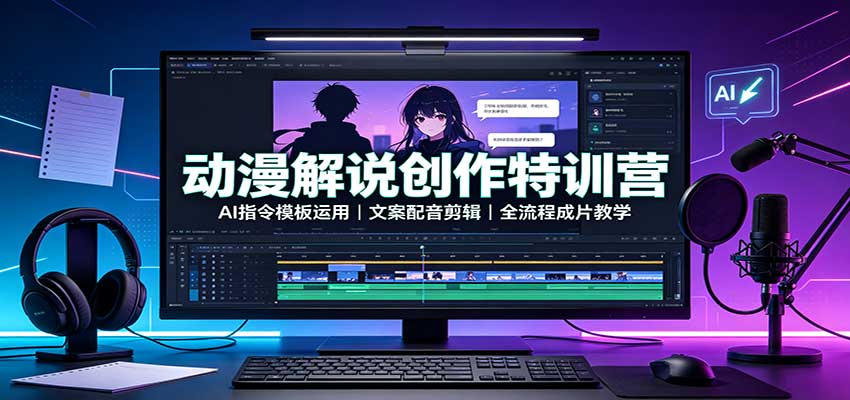 动漫解说创作特训营：AI指令模板运用，文案配音剪辑，全流程成片教学-冒泡网
