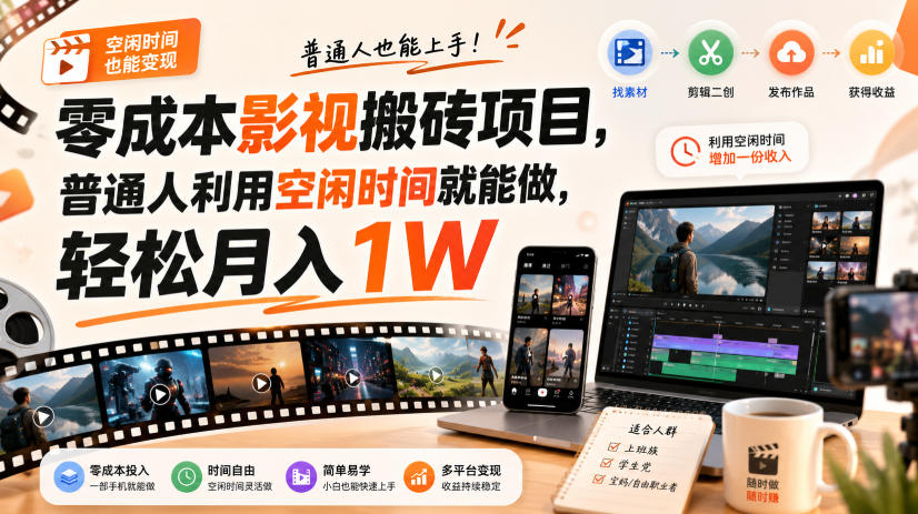 零门槛影视搬砖项目，月入万元，玩法稳定普通人可落地的长期副业！-冒泡网