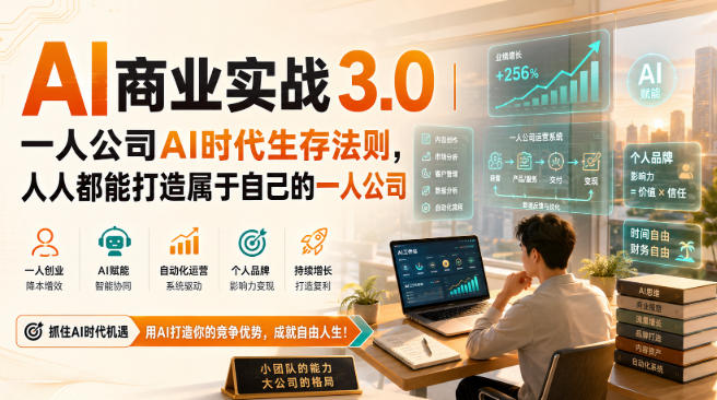 AI商业实战3.0｜一人公司AI时代生存法则，人人都能打造属于自己的一人公司-冒泡网