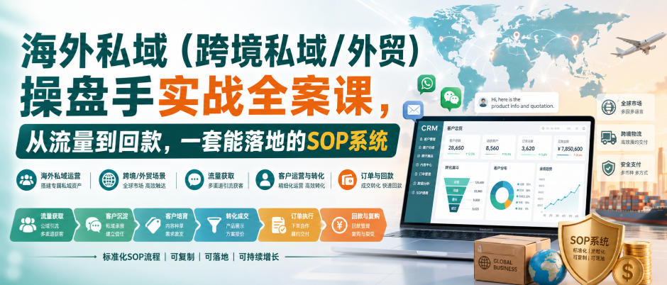 海外私域(跨境私域/外贸)操盘手实战全案课，从流量到回款，一套能落地的SOP系统-冒泡网