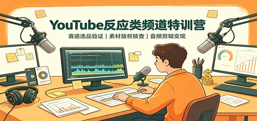 YouTube反应类频道特训营：赛道选品验证，素材版权核查，音频剪辑变现-冒泡网