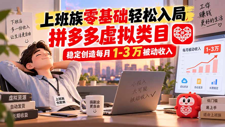 上班族零基础轻松入局，拼多多虚拟类目，稳定创造每月 1-3 万被动收入-冒泡网