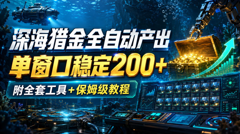 深海猎金全自动产出，单窗口稳定200+，附全套工具+保姆级教程【揭秘】-冒泡网