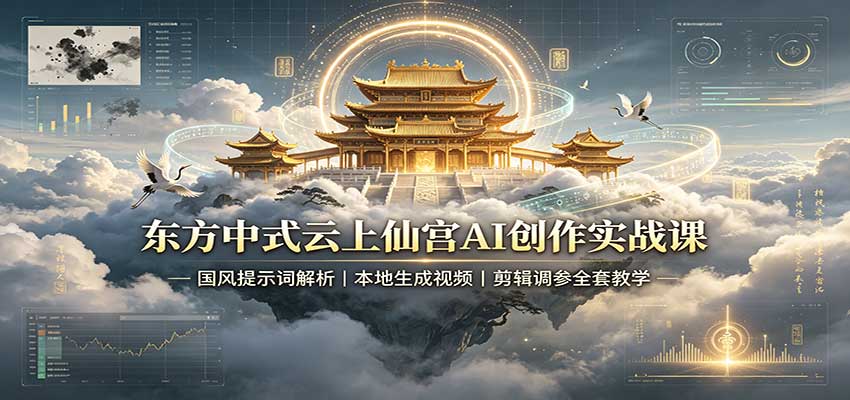 东方中式云上仙宫AI创作实战课：国风提示词解析，本地生成视频，剪辑调参全套教学-冒泡网