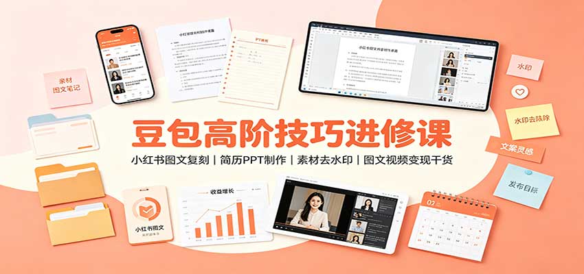 豆包高阶技巧进修课：小红书图文复刻，简历PPT制作，素材去水印，图文视频变现干货-冒泡网