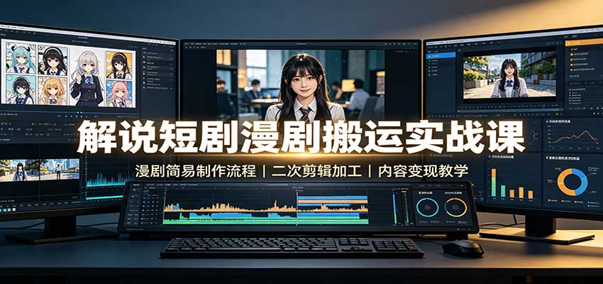 解说短剧漫剧搬运实战课：漫剧简易制作流程，二次剪辑加工，内容变现教学-冒泡网