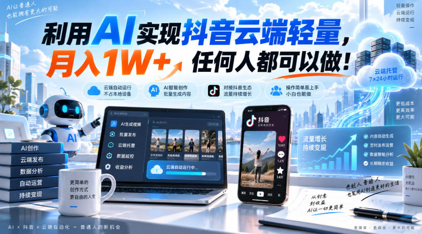 利用AI实现抖音云端轻量，月入1W+，任何人都可以做！【揭秘】-冒泡网