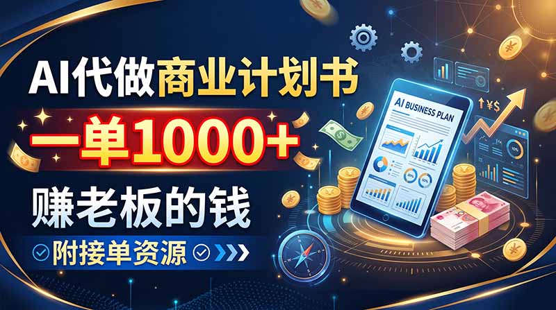 AI代做商业计划书，一单1000+，赚老板的钱，附接单资源-冒泡网