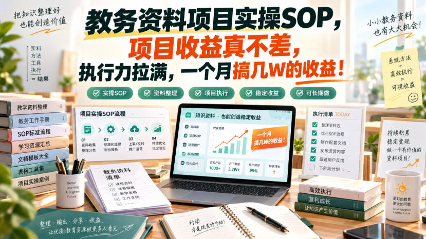 教务资料项目实操SOP，项目收益真不差，执行力拉满，一个月搞几W的收益-冒泡网