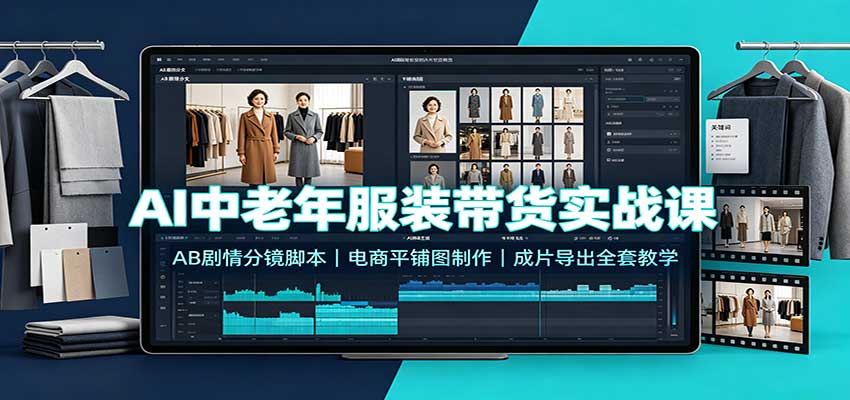 AI中老年服装带货实战课：AB剧情分镜脚本，电商平铺图制作，成片导出全套教学-冒泡网