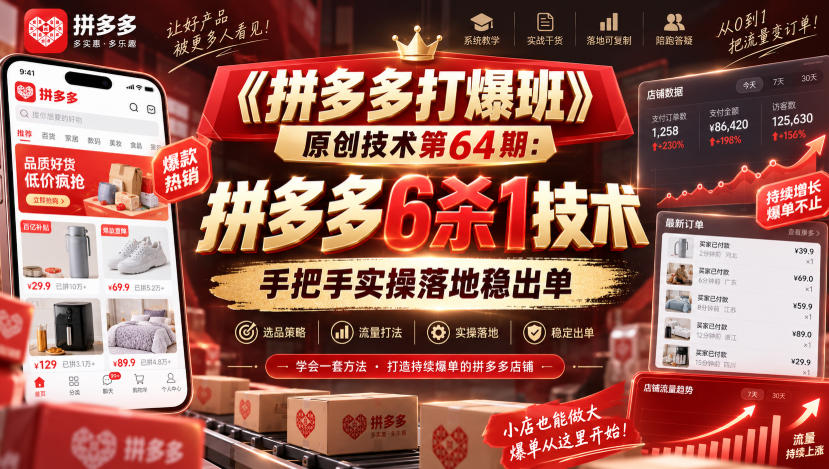 《拼多多打爆班》原创技术第64期：拼多多6杀1技术，手把手实操落地稳出单-冒泡网