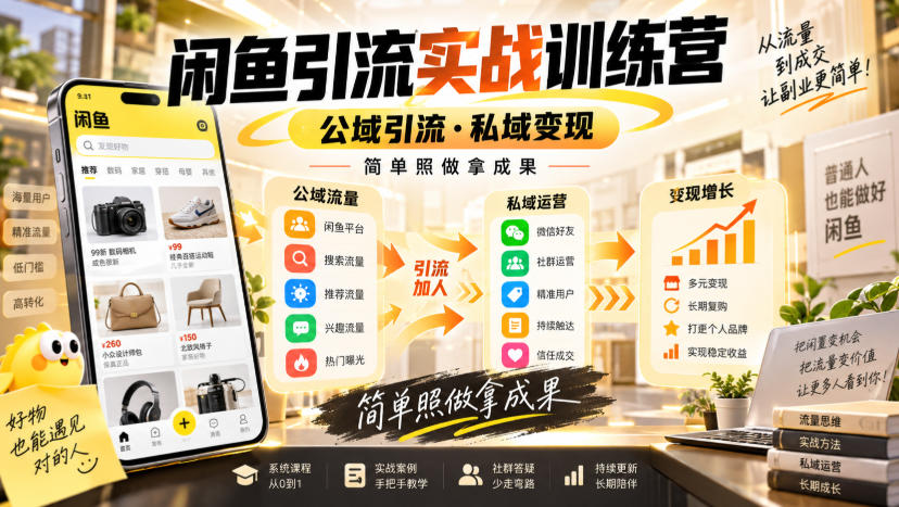 闲鱼引流实战训练营，公域引流·私域变现，简单照做拿成果-冒泡网