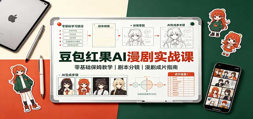豆包红果AI漫剧实战课：零基础保姆教学，剧本分镜，漫剧成片指南-冒泡网