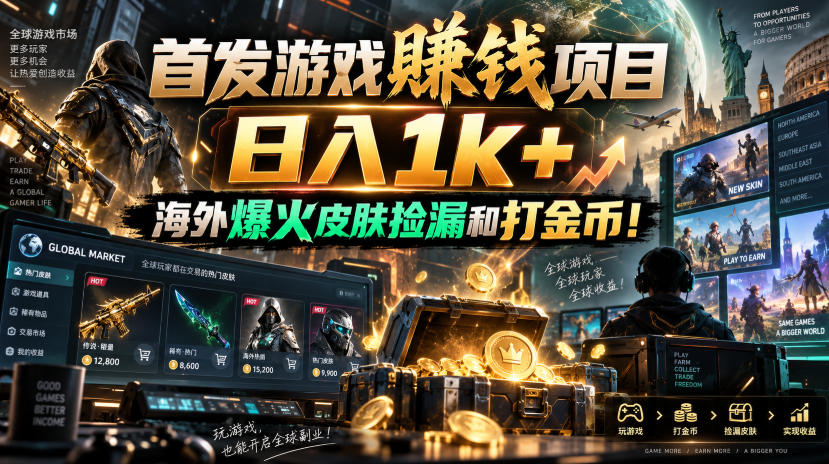 首发游戏賺钱项目，日入1k+，海外爆火皮肤捡漏和打金币！【揭秘】-冒泡网