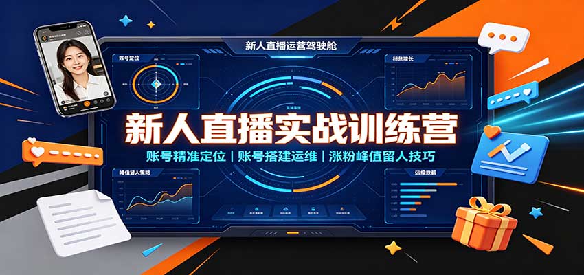 新人直播实战训练营：账号精准定位，账号搭建运维，涨粉峰值留人技巧-冒泡网