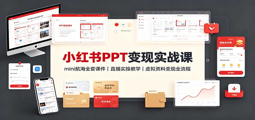 小红书PPT变现实战课：mini航海全套课件+直播实操教学，虚拟资料变现全流程-冒泡网