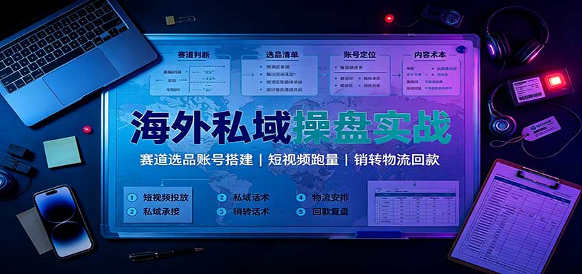 海外私域操盘实战：赛道选品账号搭建，短视频跑量，销转物流回款-冒泡网