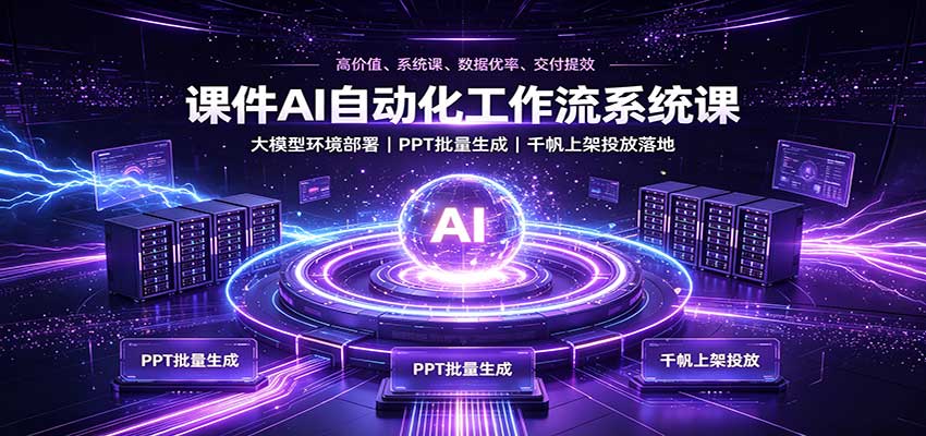 课件AI自动化工作流系统课：大模型环境部署，PPT批量生成，千帆上架投放落地-冒泡网