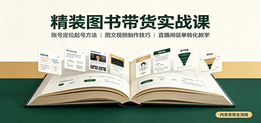 精装图书带货实战课：账号定位起号方法，图文视频制作，促单转化教学-冒泡网