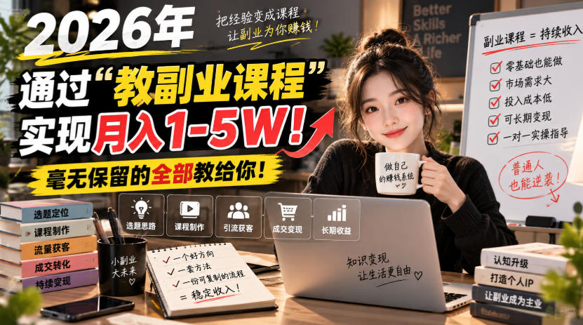 2026年通过“教副业课程”实现月入1-5W！毫无保留的全部教给你！【揭秘】-冒泡网