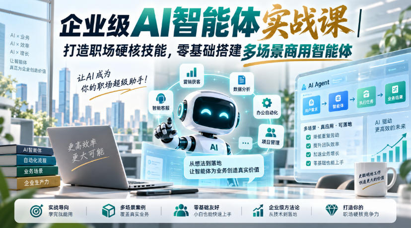 企业级AI智能体实战课｜打造职场硬核技能，零基础搭建多场景商用智能体-冒泡网