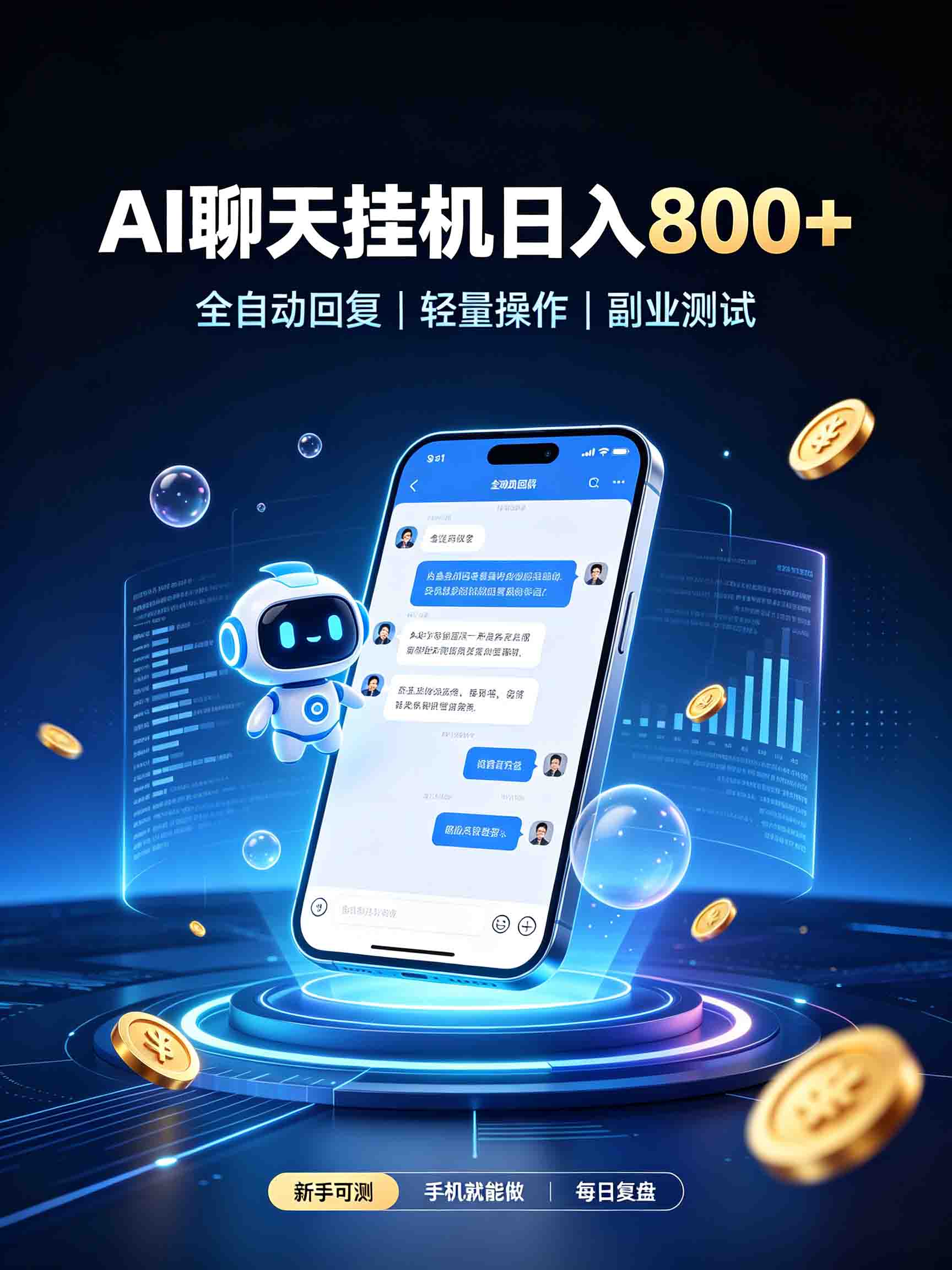AI聊天挂机，日入800+，适用个人副业，工作室矩阵操作-冒泡网