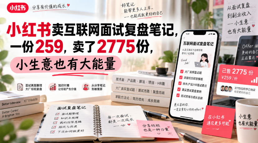 小红书卖互联网面试复盘笔记，一份259，卖了2775份，小生意也有大能量-冒泡网