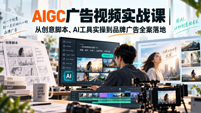 AIGC广告视频实战课｜从创意脚本、AI工具实操到品牌广告全案落地-冒泡网
