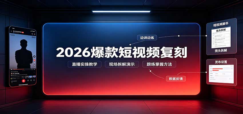 2026爆款短视频复刻：直播实操教学，配套文字文档掌握全流程-冒泡网