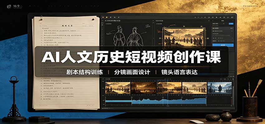 AI人文历史短视频创作课：赛道对标、剧本分镜制图，掌握视频完整产出流程-冒泡网