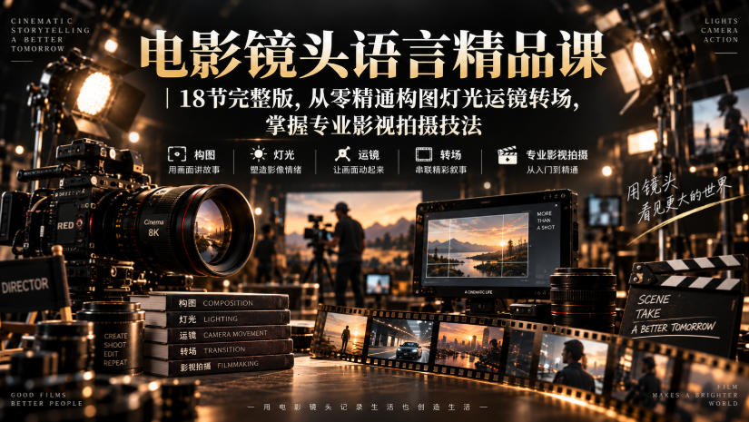 电影镜头语言精品课｜18节完整版，从零精通构图灯光运镜转场，掌握专业影视拍摄技法-冒泡网