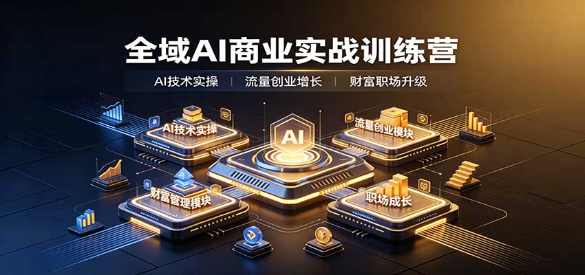 全域AI商业实战训练营：涵盖AI技术实操、流量创业、财富管理与职场成长全体系内容-冒泡网