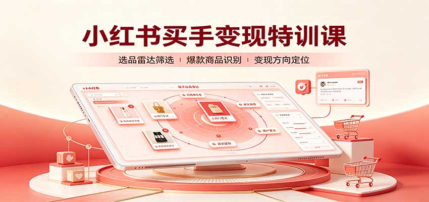 小红书买手变现特训课：账号定位养号起号，选品挂车，笔记标题封面全套教学-冒泡网