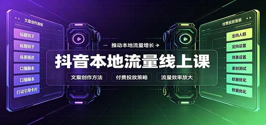 抖音本地流量线上课：账号搭建拍摄剪辑，文案创作与付费投放教学-冒泡网