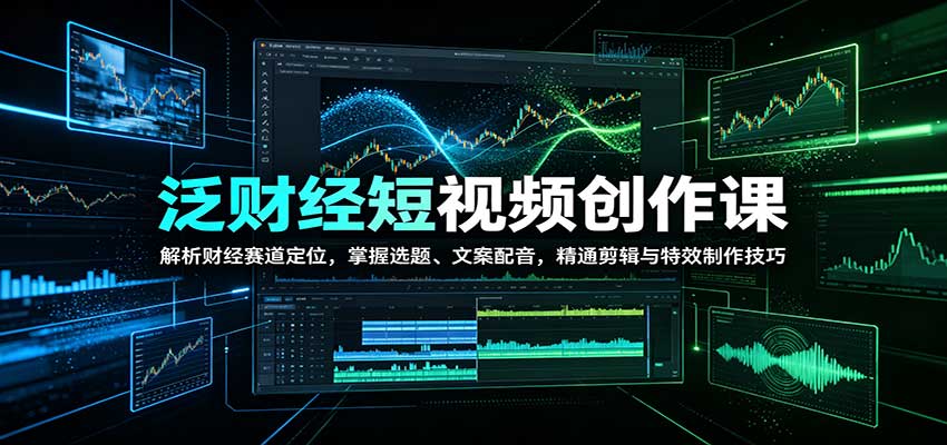 泛财经短视频创作课：解析财经赛道定位，掌握选题、文案配音，精通剪辑与特效制作技巧-冒泡网